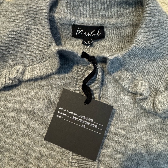 Marled Gray Ruffled Collar Cardigan - Picture 3 of 4